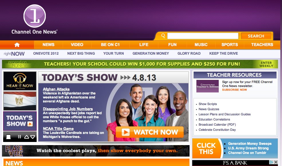 Banner ads disappear from Channelone.com